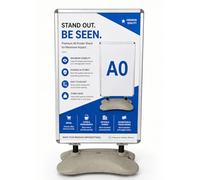 A0 Grey-Water-Based Pavement Sign with Snap Frame - Double-Sided Outdoor A-Board Poster Stand with Wheels - Heavy Duty Forecourt Display Board