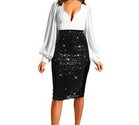 A01 Women's Sequin Pencil Skirt - High Waist Mini, Glitter Tube Bodycon Midi & Knee-Length Evening Dress - Shiny Metallic Sequins, Black, M