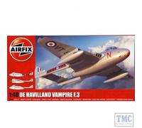 Airfix Model Set - A06107 de Havilland Vampire F.3 Model Building Kit - Plastic Model Plane Kits for Adults & Children 8+, Set Includes Sprues & Decals - 1:48 Scale Model, grey