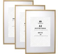A1 (59.4x84.1cm) Wooden Boxed Picture Frames Set of 3 with A2 (41x58.4cm) Acid Free Mounts,Wood Effect Poster Frames with A2 Photo Mounts for Wall Hanging