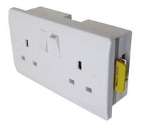 A1 Electrics 13A 2 Gang Double Pole Switched Socket With 35mm Dry Lining Box, White, Rounded Corners