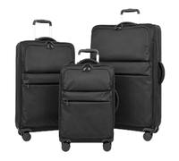 A1 FASHION GOODS 4 Wheel Premium Soft Casing Luggage Lightweight Expandable Suitcases with USB Port Travel Bags GlideX (Black, Full Set 3 Sizes (S+M+L))