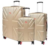 A1 FASHION GOODS British Union Jack 8 Wheel Spinner Suitcase Digit Lock Hard Shell Luggage Travel Bags AC311 (Champagne, Full Set of 3 Sizes)