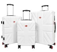 A1 FASHION GOODS British Union Jack 8 Wheel Spinner Suitcase Digit Lock Hard Shell Luggage Travel Bags AC311 (White, Full Set of 3 Sizes)