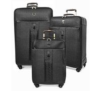 A1 FASHION GOODS Eclipse PU Leather Black Croc-Embossed 3-Piece Luggage Set, Lightweight Spinner Wheels, Travel Trolley with Stabilizers (Full Set (S-M-L))