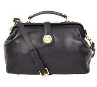 A1 FASHION GOODS Full Grain Leather Women's Handbag Top Handle Framed Gladstone Bag Chiara (Black)