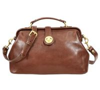 A1 FASHION GOODS Full Grain Leather Women's Handbag Top Handle Framed Gladstone Bag Chiara (Brown)