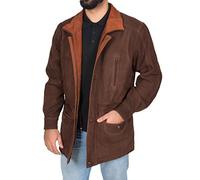 A1 FASHION GOODS Gentlemens Real NUBUCK Leather Classic Parka Jacket Brown/Tan Trim 3/4 Long Car Coat - Henry (XXX-Large)