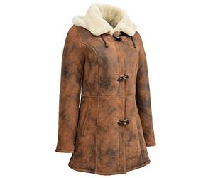 A1 FASHION GOODS Genuine Sheepskin Duffle Coat For Womens 3/4 Long Hooded Cognac Shearling Jacket - Armas (12)
