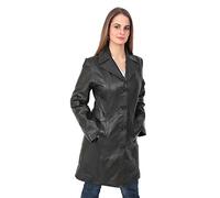A1 FASHION GOODS Ladies Trench 3/4 Length Real Leather Coat Parka Fitted Jacket Lexi (Black, 10)