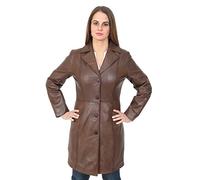 A1 FASHION GOODS Ladies Trench 3/4 Length Real Leather Coat Parka Fitted Jacket Lexi (Brown, 10)