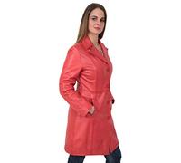 A1 FASHION GOODS Ladies Trench 3/4 Length Real Leather Coat Parka Fitted Jacket Lexi (Red, 12)