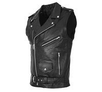 A1 FASHION GOODS Mens Cowhide Leather Biker Waistcoat Sleeveless Vest Classic Brando Style Gilet (Small)