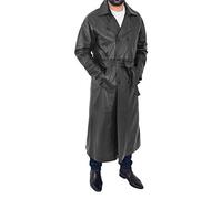 A1 FASHION GOODS Mens Full Length Leather Coat Black Long Double Breasted Trench Overcoat Terry