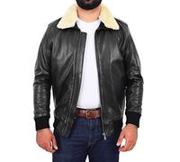 A1 FASHION GOODS Mens Genuine Cowhide Pilot Leather Jacket Sheepskin Collar Aviator Bomber Dylan