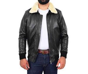 A1 FASHION GOODS Mens Genuine Cowhide Pilot Leather Jacket Sheepskin Collar Aviator Bomber - Dylan (L)