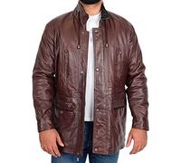 A1 FASHION GOODS Mens Genuine Soft Leather Car Coat 3/4 Long Relaxed Fit Classic Parka Jacket Miller (Brown/Black Trim, M)