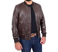 A1 FASHION GOODS Mens Leather Bomber Jacket Soft Lambskin Fitted Varsity Eddy (Brown, Small)