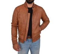 A1 FASHION GOODS Mens Leather Bomber Jacket Soft Lambskin Fitted Varsity Eddy (Tan, XX-Large)