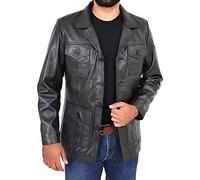 A1 FASHION GOODS Mens Leather Classic Retro 70's Blazer Hunters Safari Jacket Black Tan Colour Jim
