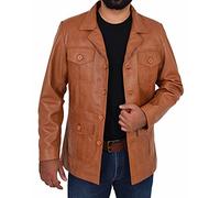 A1 FASHION GOODS Mens Leather Classic Retro 70's Blazer Hunters Safari Jacket Black Tan Colour Jim