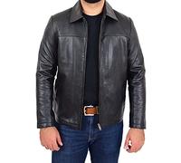 A1 FASHION GOODS Mens Real Leather Box Jacket Soft Zip Up Casual Smart Classic Relaxed Fit -James (Black, S)