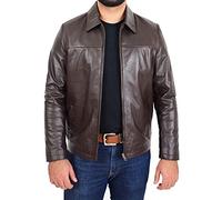 A1 FASHION GOODS Mens Real Leather Box Jacket Soft Zip Up Casual Smart Classic Relaxed Fit James (Brown, XL)