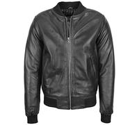 A1 FASHION GOODS Mens Real Leather Classic Bomber Jacket Gents Boys Soft Leather Zip Up Jaxson Black L