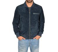 A1 FASHION GOODS Mens Real NAVY Suede Bomber Jacket Leather Sports Varsity Baseball Casual Coat - Roco (Medium)