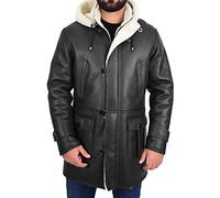 A1 FASHION GOODS Mens Real Sheepskin Black Duffle Coat 3/4 Long Fitted White Shearling Parka - Spencer (X-Large)
