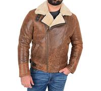 A1 FASHION GOODS Mens Real Sheepskin Flying Jacket Brown Antique X-Zip Shearling B3 Aviator Coat - Stealth