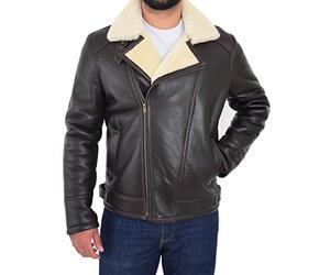 A1 FASHION GOODS Mens Real Sheepskin Flying Jacket X-Zip Fitted Shearling Aviator Bomber Coat - Stealth