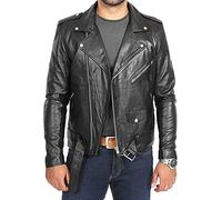 A1 FASHION GOODS Mens Real Soft Leather Biker Jacket With Belt ASST Colours Black Cognac Red Bob (Black, S)