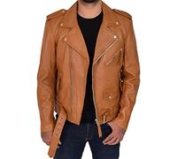 A1 FASHION GOODS Mens Real Soft Leather Biker Jacket With Belt ASST Colours Black Cognac Red Bob (Cognac, 3XL)