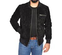 A1 FASHION GOODS Mens Real Suede Bomber Jacket Fitted Classic Colours Black Brown Navy Tan - Wade (Black, S)