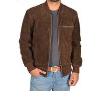 A1 FASHION GOODS Mens Real Suede Bomber Jacket Fitted Classic Colours Black Brown Navy Tan - Wade (Brown, 3XL)
