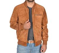 A1 FASHION GOODS Mens Real Suede Bomber Jacket Fitted Classic Colours Black Brown Navy Tan - Wade (Tan, S)
