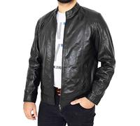 A1 FASHION GOODS Mens Soft Black Leather Jacket Casual Zip Fasten Coat Nobel