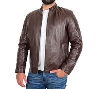 A1 FASHION GOODS Mens Soft Brown Leather Jacket Casual Zip Fasten Coat Nobel (Medium)