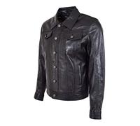 A1 FASHION GOODS Mens Soft Leather Trucker Jacket Black American Western Denim Style Coat Bond (Small)