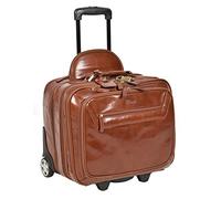 A1 FASHION GOODS Real Chestnut Leather Pilot Case Trolley Bag Laptop Business Travel Weekend Cabin Bag AL1