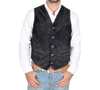 A1 FASHION GOODS REAL Suede Waistcoat For Mens Classic Style Soft BLACK Suede Leather Vest Gilet Cole (XX-Large)