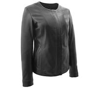 A1 FASHION GOODS Women Black Leather Jacket Collarless Neckline Soft Fitted Zip Fasten Elena (18)