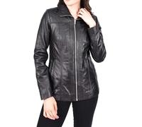 A1 FASHION GOODS Womens Black Leather Jacket Classic Hip Length Quilted Design Zip Fasten Kimber (UK, Numeric, 22, Regular, Regular, Black)