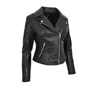A1 FASHION GOODS Womens Designer Leather Biker Jacket Soft Black Fitted Quilted Zip Fasten Coat Bonita (14/ Large)