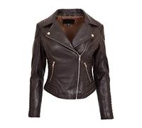A1 FASHION GOODS Womens Designer Leather Brown Biker Jacket Soft Fitted Quilted Zip Fasten Coat Bonita (14/ Large)