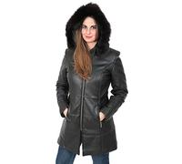 A1 FASHION GOODS Womens Quilted Parka Leather Coat 3/4 Long Puffer Fitted Padded With Hood Jacket Kelli (10)