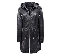 A1 FASHION GOODS Womens Real Leather 3/4 Long Jacket Black Trench Detachable Hood Duffle Coat Luna (8)