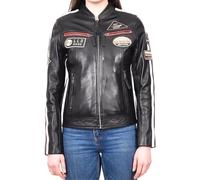 A1 FASHION GOODS Womens Real Leather Cafe Racer Biker Jacket Motorcycle Retro Badges Abby (UK, Numeric, 14, Regular, Regular, Black)