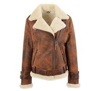 A1 FASHION GOODS Womens Real Sheepskin Flying Jacket Antique Brown Shearling Aviator Coat - Willow